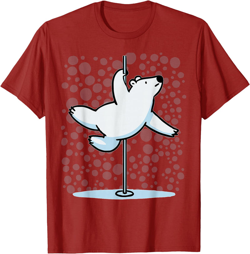 Fun Polar Bear Lover Humor Bear Dancer Stylish Tee Funny Polar Bear Pole Dancing Animal Cute Cool Wordplay Snow T-Shirt - Cranberry Red