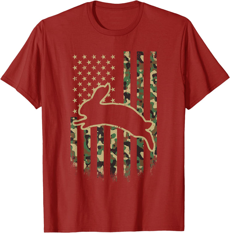American Flag Camo Camouflage Bunny Rabbit Easter Patriotic T-Shirt in Cranberry Red