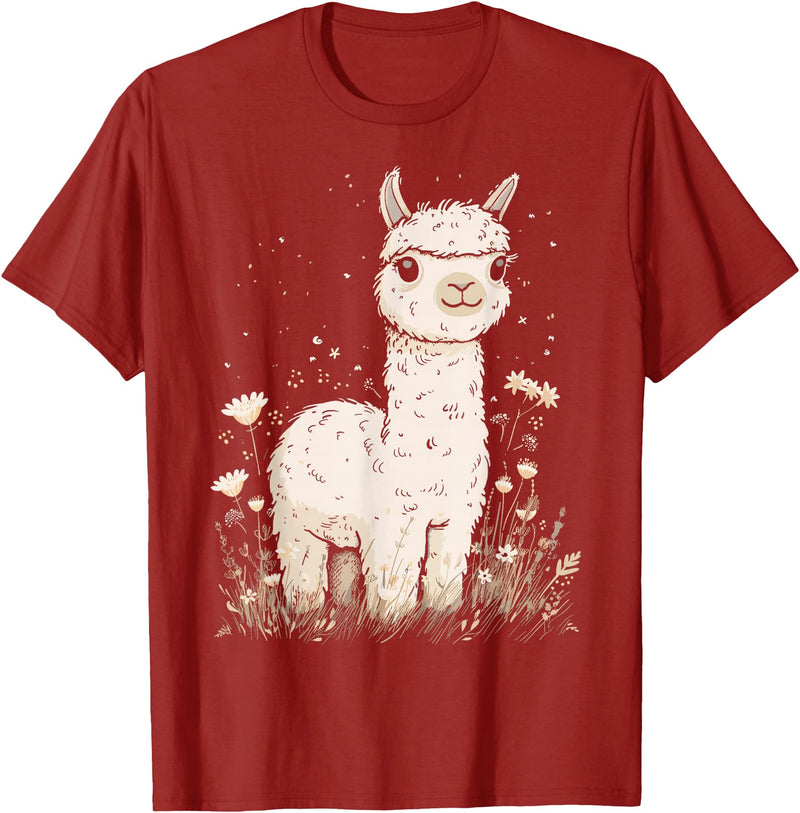 Alpaca Llama Lama Lover Cute Farm Animals Kids Llama Alpaca Lama Flowers Cute Adorable Baby Farm Animal T-Shirt - Cranberry Red
