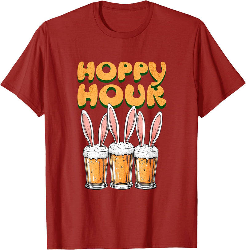 Hoppy Hour Funny Happy Easter Day Rabbit Ears Men Women T-Shirt in Cranberry Red