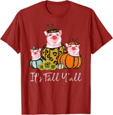 Fall Y'all Pig Thanksgiving Leopard Pumpkin It's Fall Y'all Pig Animal Leopard Pumpkin Falling Autumn T-Shirt - Cranberry Red