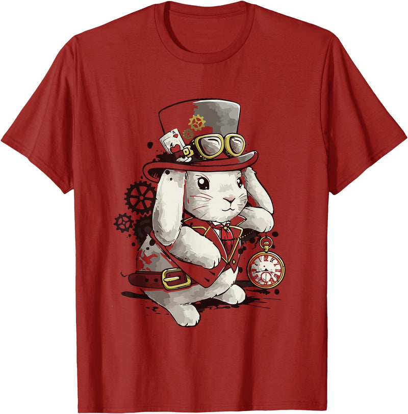 Cute Rabbit Lover Bunny Graphic T-Shirt (Asphalt Grey) in Cranberry Red