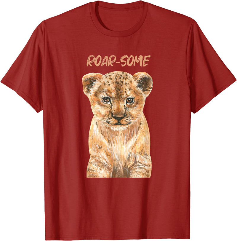 Safari Animals | African Wildlife Animals ROARSOME | Cute Lion Cub | Baby Lion Safari Wild Animal Pun T-Shirt - Cranberry Red