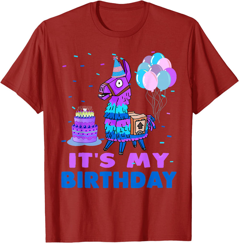 It's My Birthday for Llama Party T-Shirt - Cranberry Red