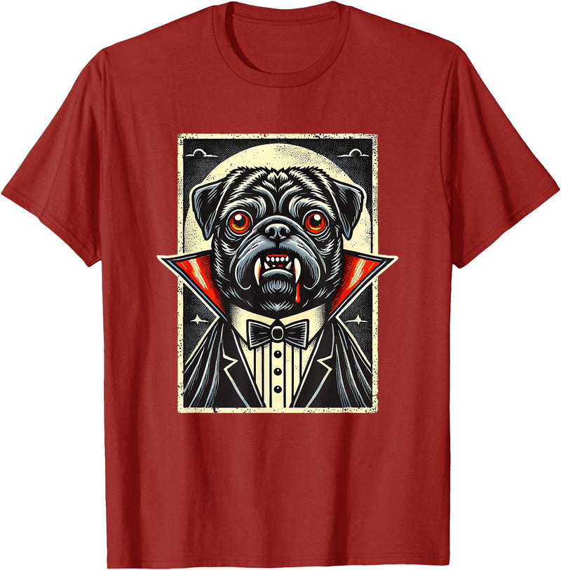 Haunted Spooky Halloween Gifts Halloween Vampire Pug Pugs T-Shirt - Cranberry Red