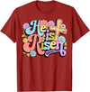 Floral He Is Risen Happy Easter Christian Bible Verse Faith T-Shirt in Cranberry Red