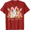 Happy Easter Women Girls Cute Bunny Rabbit Easter Day T-Shirt in Cranberry Red