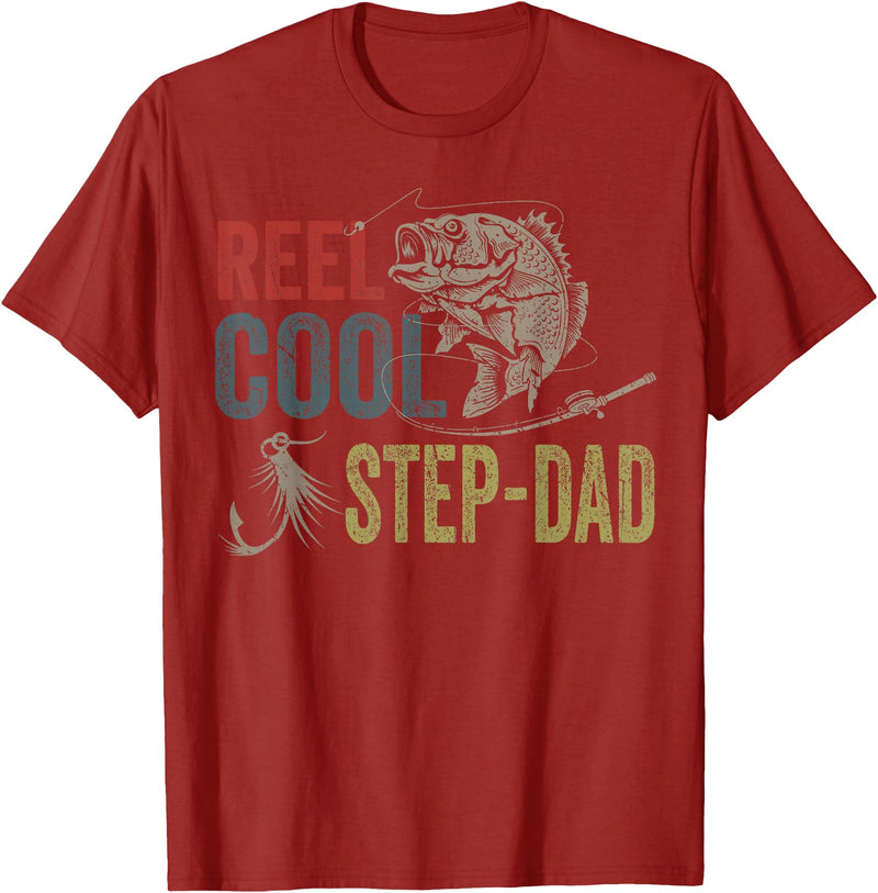 Reel Cool Step-Dad Fishing Fathers Day Tee Fishing Reel Cool Step-Dad Fishing T-Shirt - Cranberry Red