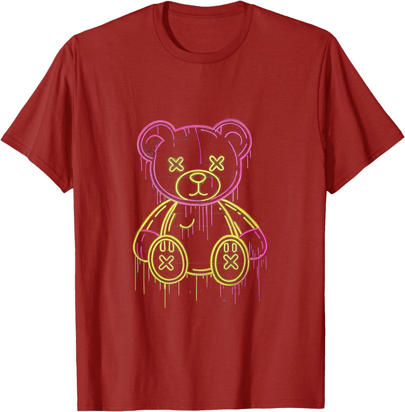 Urban Pop Collective Teddy Bear Graffiti Street Art Bold Urban Pop Illustration T-Shirt - Cranberry Red