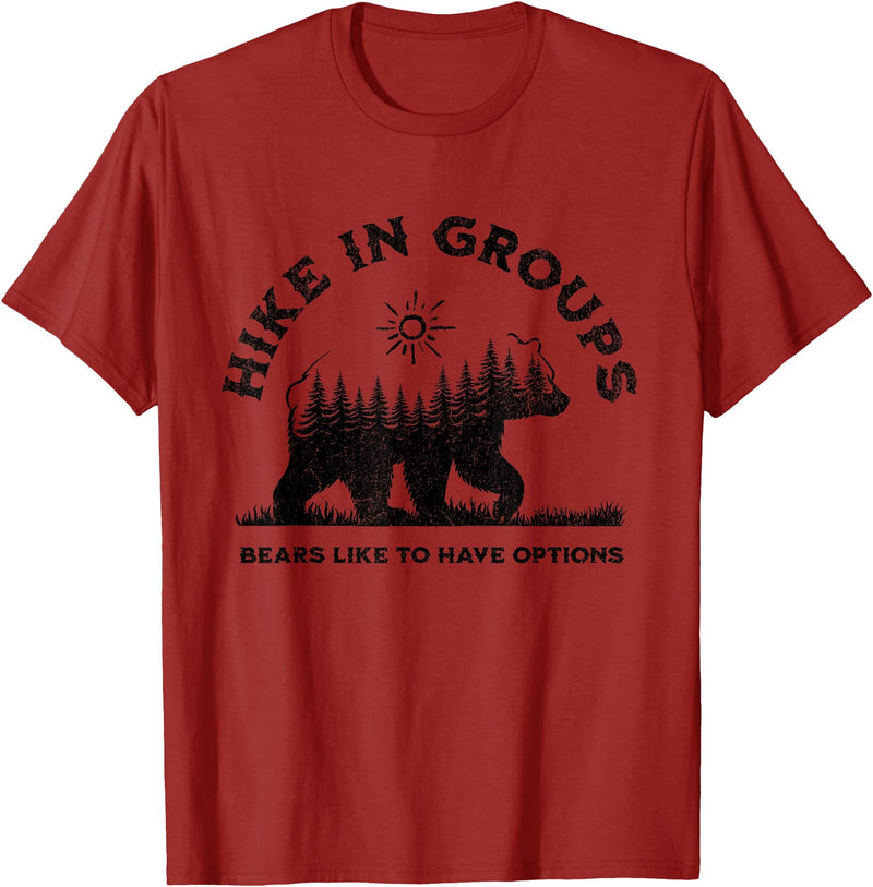 Hiking Bear Apparel Hike in Groups Bears Like to Have Options Funny Camping T-Shirt - Cranberry Red