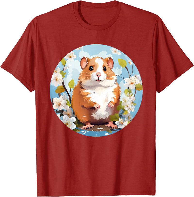 Cool Spring Flowers with Hamster for Season Lovers T-Shirt - Cranberry Red