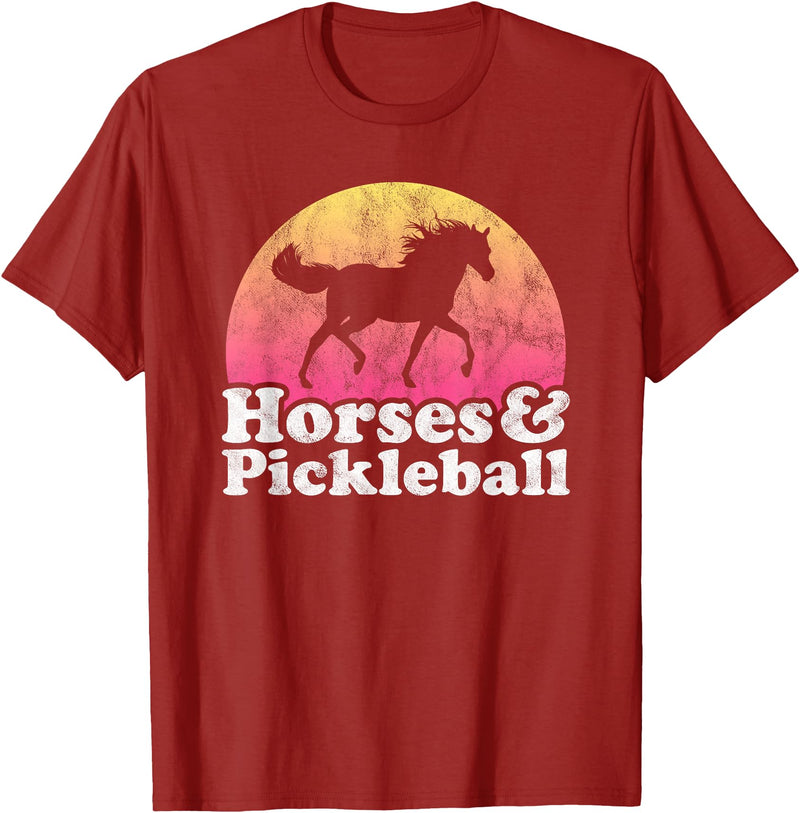 Horses and Pickleball Apparel Co Horse and Pickleball Women or Girls Horses T-Shirt - Cranberry Red