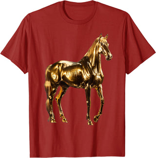 Gold Animal Design Horse Gold T-Shirt - Cranberry Red