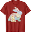 Funny Bunny Patchwork Rabbit Eggs Happy Easter Day Retro T-Shirt in Cranberry Red