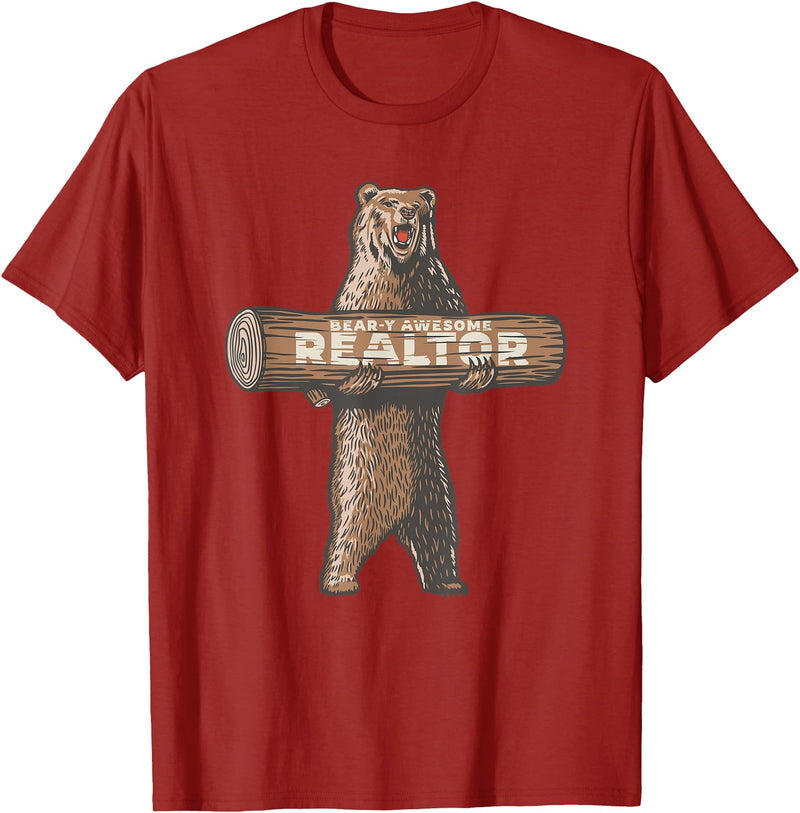 Cartba Real Estate Co. Bear-y Awesome Realtor Funny Real Estate Agent Saying T-Shirt - Cranberry Red
