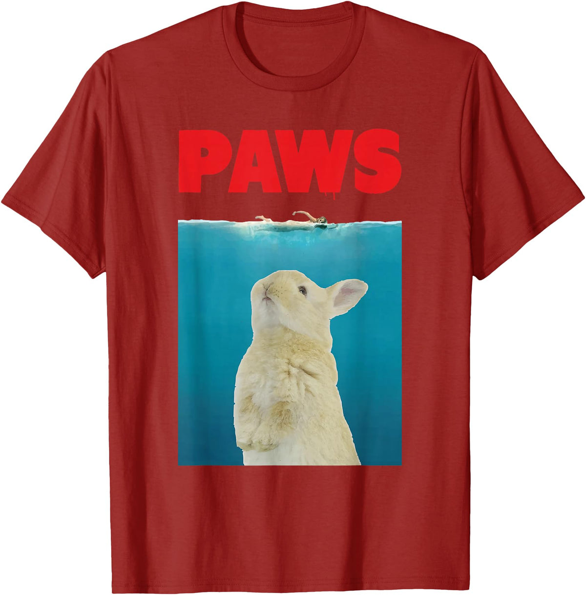 Paws Bunny Funny Parody Rabbit Lover Gifts T-Shirt in Cranberry Red