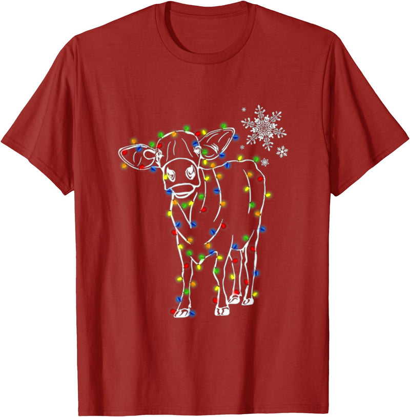 Cow Christmas Light Tree Cow Xmas Snow Lover T-Shirt - Cranberry Red
