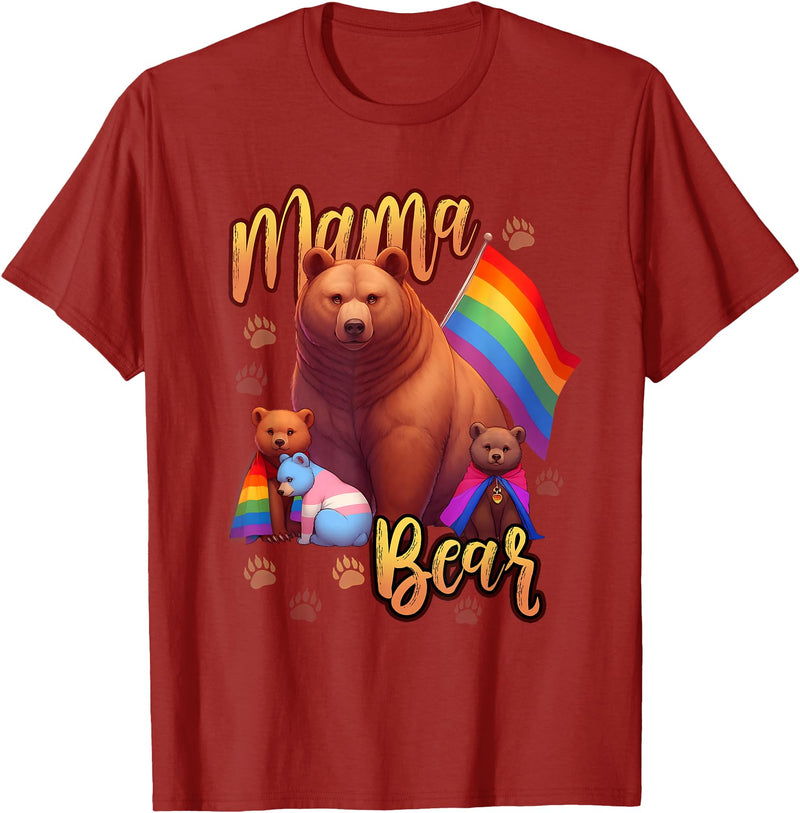 Mom Hugs Proud Mama Mom Bear LGBT Gay Pride LGBTQ Flag T-Shirt - Cranberry Red