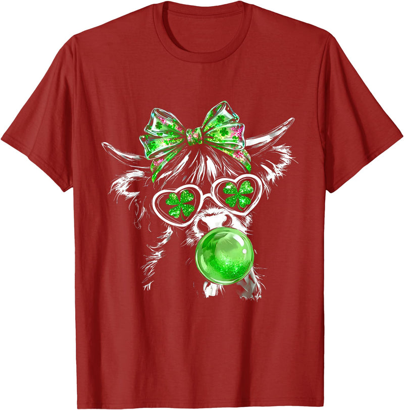 Funny St Patrick’s Day Shamrock Irish Cow Lover Coquette Highland Cow St Patrick’s Day Lucky Irish Cow Lover T-Shirt -