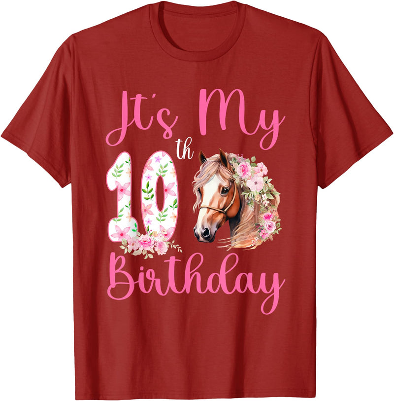 Horse Themed 10th Birthday Party Gift For Girls It's My 10th Birthday Party 10 Year Old Bday Horse Lover T-Shirt - Cranberry Red
