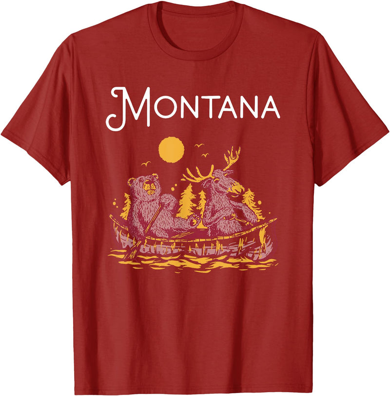 Montana Canoe TShirtz & More Montana Shirt Funny Canoe Moose Elk Bear Lake Canoeing T-Shirt - Cranberry Red