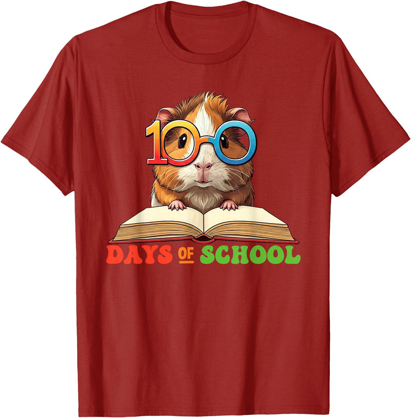Guinea Pig Lovers 100 Days Of School Costume Kids Funny Guinea Pig 100th Day Of School Teacher Womens Mens T-Shirt - Cranberry Red