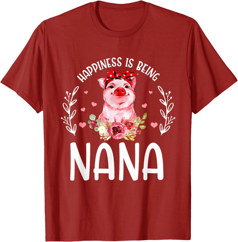 Mother's Day Matching Family Happiness Is Being A Nana Cute Pig T-Shirt - Cranberry Red