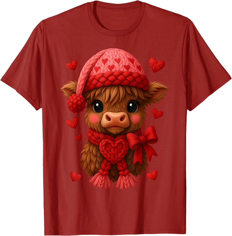 Coquette Bow Highland Cow Valentine Women Girls. Highland Cow Valentines Day Funny Hearts Valentine Cow Women T-Shirt -