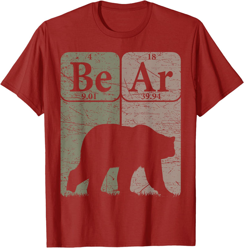 Bear Periodic Chemistry Elements Retro Arctophile Bear Periodic Table Elements Grizzly Bear Vintage Arctophile T-Shirt - Cranberry Red
