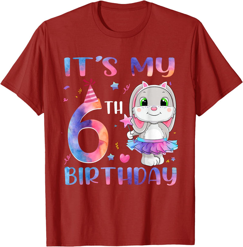 It's My 6th Birthday Bunny Rabbit 6 Years Old Boy Girl T-Shirt in Cranberry Red