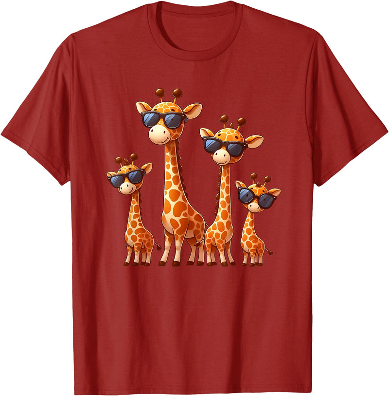 Zoo Family Funny Giraffe Animal Lovers Gifts Giraffe Family Sunglasses Safari Zoo Lover Cartoon Giraffes T-Shirt - Cranberry Red