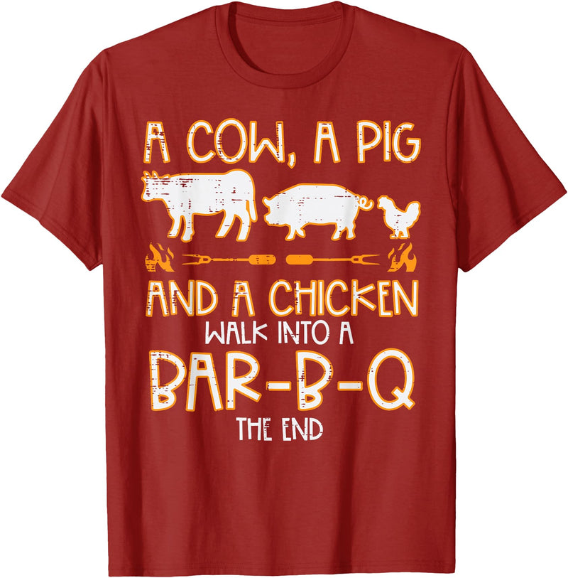 BBQ Barbecue Shirts Men Women Grilling Gifts Cow Pig Chicken Walk Bar B Q Bbq Barbecue Grilling Men Women T-Shirt - Cranberry Red