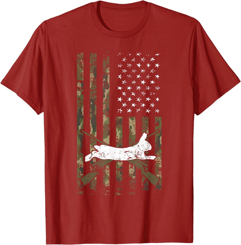 Rabbit Hunter Veteran US Flag Rabbit Hunting T-Shirt in Cranberry Red