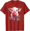 Cute Pig Eating Strawberries And Berries Fun Adorable Pig With Strawberries And Berries T-Shirt - Cranberry Red