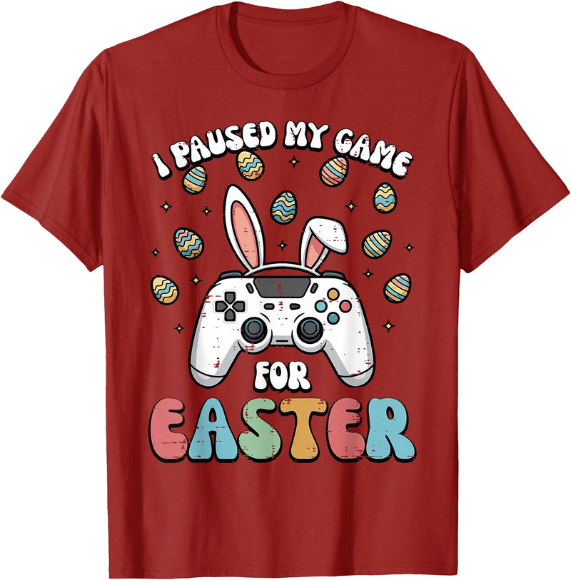 Paused My Game for Easter Funny Gaming Gamer Men Boys Kids T-Shirt in Cranberry Red