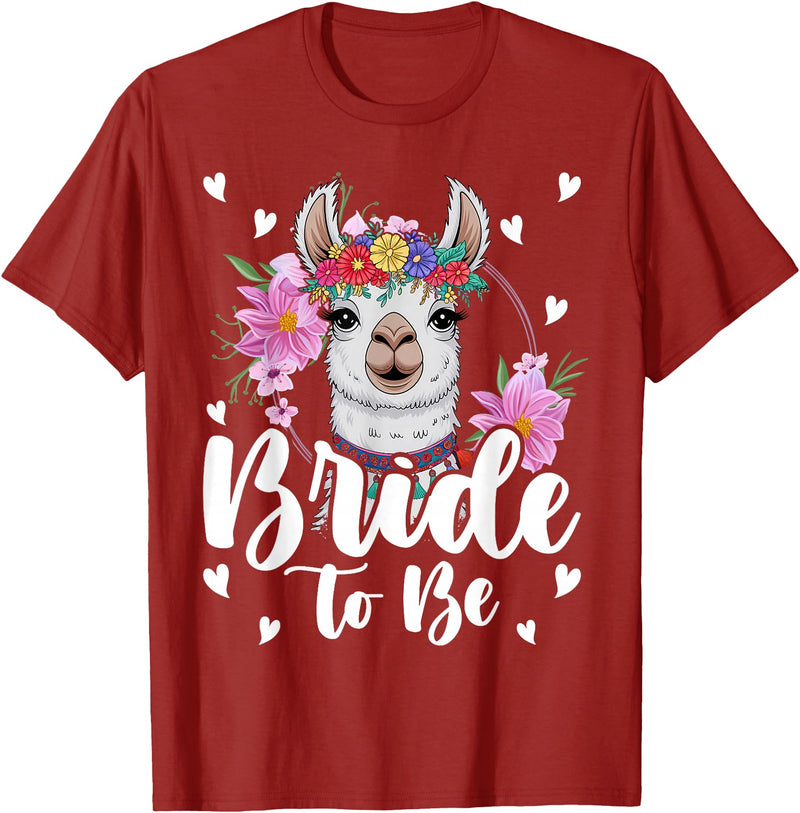 Llama Lover Gift Co. Llama Bride to Be Wedding Bridal Shower Alpaca T-Shirt - Cranberry Red