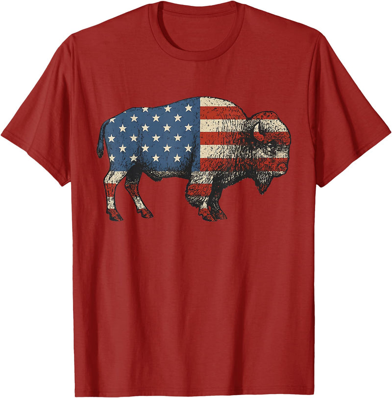 Bison American Buffalo Gifts & Apparel Stuff Bison USA American Flag Patriotic United States T-Shirt - Cranberry Red