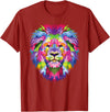 Color Critters Cute Rainbow Lion Head Vibrant Jungle Lion Celebration T-Shirt - Cranberry Red