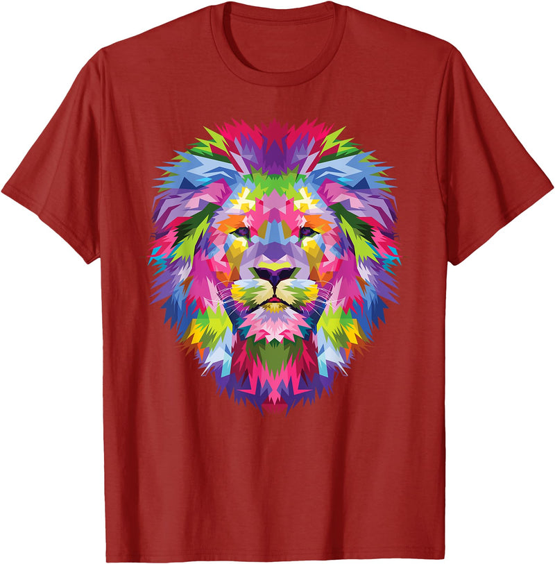 Color Critters Cute Rainbow Lion Head Vibrant Jungle Lion Celebration T-Shirt - Cranberry Red