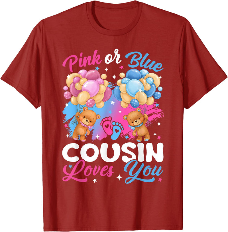 Bears Pink Or Blue Gender Reveal Bears Pink Or Blue Cousin Loves You Gender Reveal T-Shirt - Cranberry Red