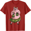 Cute Adult Women Animal Pun Hawaii Party Kids Art Cool Hawaiian Luau Pig | Funny Boar Lover Hula Dancing Gift T-Shirt - Cranberry Red