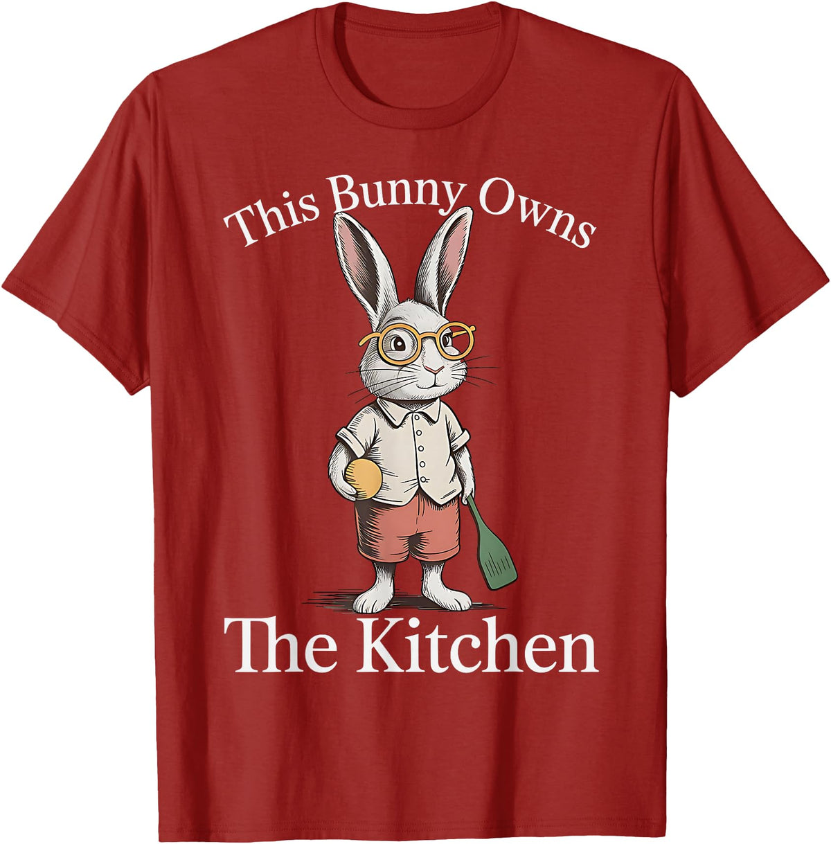Bunny Pickleball Player Easter This Bunny Owns the Kitchen T-Shirt in Cranberry Red