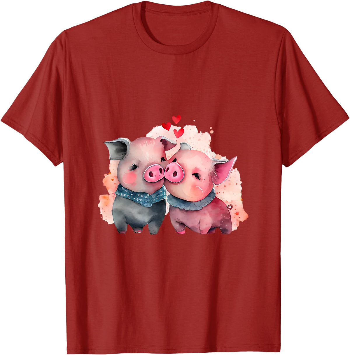 Unique Pig Lover Decor & Apparel Gifts Shop Two Loving Pigs In Love Heart Valentine's Day Pig T-Shirt - Cranberry Red