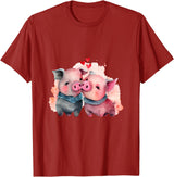 Unique Pig Lover Decor & Apparel Gifts Shop Two Loving Pigs In Love Heart Valentine's Day Pig T-Shirt - Cranberry Red
