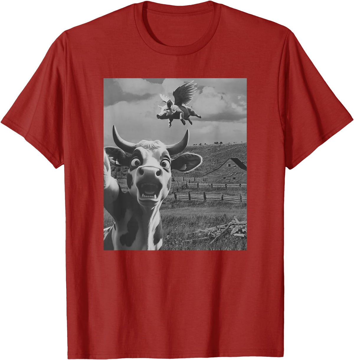 When Pigs Fly Pig Lover Designs Apparel Gifts Cow Selfie With Flying Pigs Fly Funny Gift for Men Women Kid T-Shirt - Cranberry Red