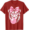 Lion Bubblegum Lion Wearing Glasses and Blowing Pink Bubble Gum T-Shirt - Cranberry Red