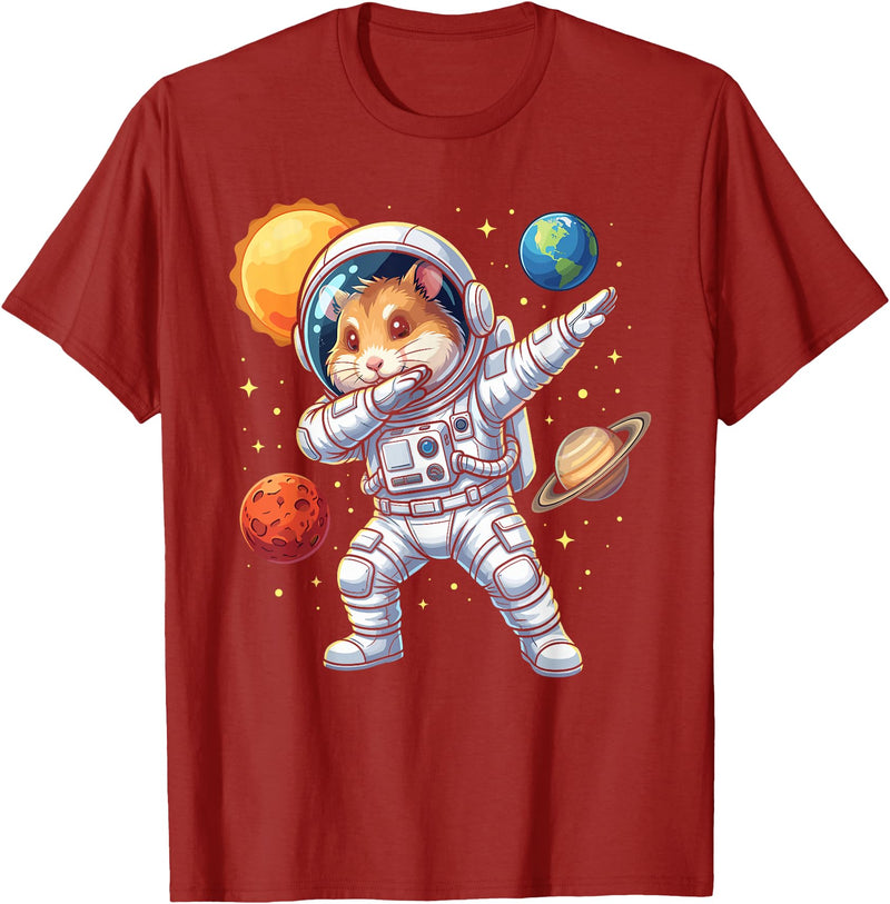 Hamster Astronaut Dabbing Funny Space Animal for Kids T-Shirt - Cranberry Red