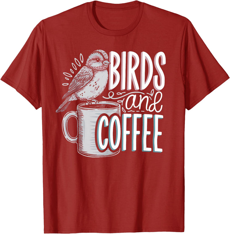 Finch Owner Gifts & Bird Lover Tees Birds And Coffee I Love Birds T-Shirt - Cranberry Red