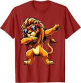 Funny Lion Lover Dabbing Lion Sunglasses T-Shirt - Cranberry Red