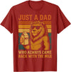Lion Papa Funny Fathers Day Dad Husband Apparel Vintage Lion Just A Dad Who Always Came Back With The Milk T-Shirt - Cranberry Red